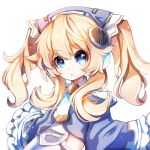  big_eyes blonde_hair choujigen_game_neptune eyebrows_visible_through_hair hair_ornament headdress histoire jijey looking_at_viewer necktie neptune_(series) open_mouth thighhighs twintails white_background 