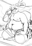  2018 anthro belly blush canine english_text eyewear glasses humanoid_hands kounosuke_(morenatsu) male mammal mangolynx moobs morenatsu navel nipples overweight overweight_male phone solo tanuki text 