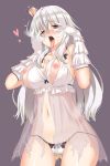  1girl babydoll bangs bare_shoulders blush bow bow_panties breasts breath cameltoe collarbone cowboy_shot crown eyebrows_visible_through_hair female gloves gluteal_fold half-closed_eyes hands_on_own_face hands_up heart heart-shaped_pupils large_breasts lingerie long_hair looking_at_viewer mario_(series) mini_crown navel new_super_mario_bros._u_deluxe nintendo nippleless_clothes nipples nose_blush open_mouth panties peeing peeing_self popitin_pontin princess_king_boo purple_background red_eyes saliva see-through sharp_teeth shiny shiny_hair shiny_skin silver_hair simple_background solo standing steam super_crown symbol-shaped_pupils teeth thigh_gap tongue tongue_out torn_clothes underwear wet wet_clothes wet_panties white_gloves white_panties 