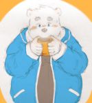  2018 anthro bear blush clothing drinks fur hoodie humanoid_hands male mammal maron2475 overweight overweight_male polar_bear shirane_kan solo utau white_fur 