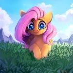  2018 absurd_res cloud equine female feral fluttershy_(mlp) freckles friendship_is_magic hi_res looking_at_viewer mammal miokomata my_little_pony outside smile solo 