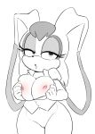  anthro areola bangs bedroom_eyes big_breasts blush bottomless breasts clothed clothing dipstick_ears exposed_breasts female flashing half-closed_eyes hearlesssoul hi_res holding_breast lagomorph line_art lipstick long_ears makeup mammal mature_female nipples partially_clothed partially_colored rabbit seductive shirt solo sonic_(series) t-shirt undressing vanilla_the_rabbit 