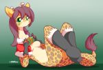  2017 anthro boots breasts clothed clothing costume digital_media_(artwork) dshou female footwear giraffe giraffid hair looking_at_viewer lying mammal on_back partially_clothed santa_costume 