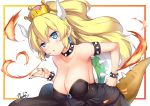  aqua_eyes blonde_hair bowsette breasts choker cleavage crown dress fire genderswap horns long_hair pointed_ears ponytail signed subaru_(794829485) super_mario_bros tail 