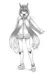  bag commentary_request fate_(series) glasses gradient_hair hair_bobbles hair_ornament hair_over_shoulder hood hood_up hoodie kneehighs long_hair low_twintails monochrome multicolored_hair osakabe-hime_(fate/grand_order) platform_footwear puyo solo twintails very_long_hair 