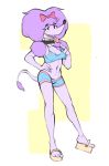  anthro black_nose blush bra breasts canine cleo_(clifford) clifford_the_big_red_dog clothed clothing collar dog eyebrows female footwear fur hair_bow hair_ribbon kaboozey mammal nipples partially_clothed poodle purple_fur ribbons shoes smile solo tongue tongue_out underwear 