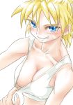  areola_slip areolae bandages blonde_hair blue_eyes breasts chrono_cross cleavage commentary_request facial_mark kid_(chrono_cross) looking_at_viewer nipple_slip nipples s-a-murai smile solo tank_top 