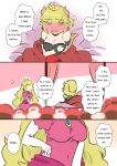  armlet blush bowsette breasts brooch cleavage collar comic crown dress earrings engrish full-face_blush jewelry long_hair mario mario_(series) multiple_girls new_super_mario_bros._u_deluxe princess_peach ranguage sesield super_crown trembling 