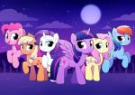  2018 absurd_res applejack_(mlp) cloud cutie_mark earth_pony equine eyelashes female feral fluttershy_(mlp) freckles friendship_is_magic full_moon group hi_res horn horse looking_at_viewer mammal moon moozua my_little_pony outside pegasus pinkie_pie_(mlp) pony rainbow_dash_(mlp) rarity_(mlp) twilight_sparkle_(mlp) unicorn winged_unicorn wings 