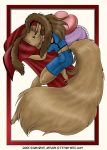  2004 anthro big_tail breasts brown_fur brown_hair clothed clothing el_goonish_shive female fluffy fluffy_tail fur grace_sciuridae hair looking_at_viewer mammal one_eye_closed pillow rodent squirrel tiffany_ross 