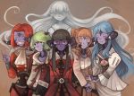  5girls 6girls alyx_quintessence au_ra black_hair blue_hair brown_hair family family_portrait final_fantasy final_fantasy_xiv forta_quintessence gaia_quintessence ghost glasses green_hair horns igni_quintessence multiple_girls red_hair scales wati_quintessence 