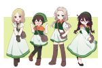  alternate_costume blonde_hair braid brown_hair chibi dress gloves h'aanit_(octopath_traveler) jewelry long_hair looking_at_viewer multiple_girls necklace octopath_traveler ophilia_(octopath_traveler) pantyhose ponytail primrose_azelhart short_hair simple_background smile thighhighs tressa_(octopath_traveler) twin_braids 