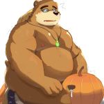  bear belly bhtoss blush butt cum eyewear food fruit glasses hat huff improvised_sex_toy jewelry male mammal necklace nipples nude overweight pecs pumpkin slightly_chubby straw_hat tokyo_afterschool_summoners volos 