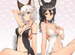  animal_ears arm_strap arm_support arm_up babydoll backless_outfit bangs bare_legs bare_shoulders black_hair blush braid breasts cat_ears collarbone commentary_request covered_nipples erune eyebrows_visible_through_hair granblue_fantasy hair_between_eyes hair_intakes hair_tubes hand_on_own_chest heart heart_background heles ilsa_(granblue_fantasy) koretsuki_azuma light_smile long_braid long_hair looking_at_viewer medium_breasts multiple_girls panties parted_lips red_eyes see-through side-tie_panties sideboob silver_hair single_braid sitting sleepwear smile underwear very_long_hair white_panties yellow_eyes 