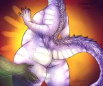 2018 anthro belly belly_scales big_butt butt butt_slap colored_nails countershading crocodile crocodilian dragon duo female flat_chested green_scales hair lotusaur male male/female nails pecs red_nails reptile scales scalie slap slightly_chubby spanking thick_thighs tick_tock voluptuous webbing white_hair white_scales wide_hips yellow_countershading zephy 