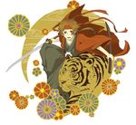  artist_request brown_hair male_focus sanada_yukimura_(sengoku_basara) sengoku_basara solo tiger weapon 