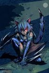  animal_ears blue_hair bow_(bhp) glowing glowing_eye highres light_trail monster_girl monster_hunter nargacuga personification red_eyes scar solo tail wings 