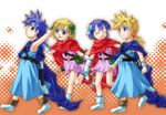  2girls bianca's_daughter bianca's_son blonde_hair blue_hair blush boots bow bracelet cape closed_eyes dragon_quest dragon_quest_v flora's_daughter flora's_son friends gloves green_eyes hair_bow jewelry md5_mismatch multiple_boys multiple_girls purple_eyes short_hair smile sword time_paradox weapon ykokzk 