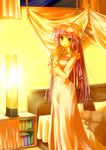  bed blush book hat koharuu long_hair nightgown patchouli_knowledge purple_hair ribbon solo touhou very_long_hair 