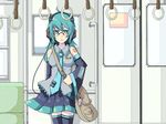  :&lt; aqua_eyes aqua_hair bad_id bad_pixiv_id bag glasses hatsune_miku headphones iko_(kingreia) long_hair necktie skirt solo thighhighs train_interior vocaloid zettai_ryouiki 