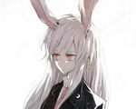  animal_ears bangs blazer bunny_ears crescent jacket long_hair looking_away looking_to_the_side minakata_sunao necktie red_eyes red_neckwear reisen_udongein_inaba simple_background solo touhou white_background white_hair 