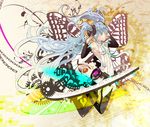  bad_id bad_pixiv_id barefoot blue_hair bridal_gauntlets bridget00747 butterfly_wings closed_eyes flower hatsune_miku hatsune_miku_(append) highres long_hair necktie piano_keys smile solo thighhighs twintails very_long_hair vocaloid vocaloid_append wings 