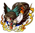  arm_cannon black_hair chibi highres long_hair red_eyes reiuji_utsuho ribbon simple_background socha solo touhou weapon wings 