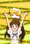  \o/ apron arms_up brown_eyes brown_hair high_ponytail long_hair outstretched_arms paprika_(artist) ponytail smile solo taneshima_popura working!! 