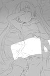  bed camisole closed_eyes greyscale hamao hand_over_face k-on! lying midriff monochrome nakano_azusa navel on_back shade shorts sketch sleeping solo twintails 