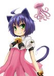  ahoge animal_ears bell blue_hair blush cat_ears cat_tail chiwino dress jellyfish jingle_bell kyouran_kazoku_nikki midarezaki_gekka midarezaki_kyouka short_hair tail 