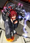  bail breasts cleavage elbow_gloves fingerless_gloves gloves gun highres mecha mecha_musume medium_breasts metal_gear_(series) metal_gear_solid_peace_walker military personification pupa_(mgs:peace_walker) red_eyes red_hair solo thighhighs weapon 