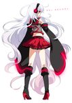  ahoge bad_id bad_pixiv_id boots detached_sleeves full_body headphones legs long_hair looking_back red_eyes simple_background skirt solo standing sukone_tei utau very_long_hair white_hair yukiyuki_yuki 