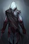  artist_request assassin's_creed_(series) assassin's_creed_ii blade blood cape ezio_auditore_da_firenze hidden_blade highres hood male_focus sketch solo vambraces weapon 