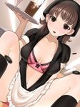  :o apron bra breasts brown_hair buttons cleavage drink from_below glass kinugasa_yuuichi kneehighs lace legs lingerie medium_breasts multicolored multicolored_eyes navel open_clothes open_mouth open_shirt original panties pantyshot pantyshot_(sitting) popped_button shirt sitting socks solo tray underwear waitress wardrobe_malfunction 