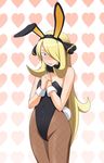  alternate_breast_size alternate_costume animal_ears blonde_hair blue_eyes blush bunny_ears bunny_tail bunnysuit choker embarrassed fishnet_pantyhose fishnets flat_chest hair_ornament hair_over_one_eye jouwan long_hair pantyhose pokemon pokemon_(game) pokemon_dppt shirona_(pokemon) solo tail wide_hips 