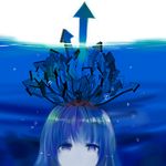  bad_id bad_pixiv_id bangs blue blue_eyes blunt_bangs directional_arrow expressionless kukumu light looking_at_viewer original simple_background solo surreal symbol-shaped_pupils underwater water white_background 