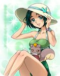  akimoto_komachi book dress eyelashes green_eyes green_hair hat iyou legs nuts_(yes!_precure_5) precure sundress yes!_precure_5 yukkyun 