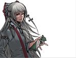  fujiwara_no_mokou hair_ribbon mogumogu_fuyoudo red_eyes ribbon solo suspenders touhou white_hair 