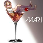  alcohol bad_id bad_pixiv_id black_legwear blue_eyes brown_hair champagne cherry cocktail_glass cup drinking_glass evangelion:_2.0_you_can_(not)_advance food fruit glass glasses hairband hands_on_own_knee in_container in_cup in_food legs lips loafers makinami_mari_illustrious minigirl necktie neon_genesis_evangelion omaru_(cinqtrois) plaid plaid_skirt rebuild_of_evangelion school_uniform shoe_dangle shoes sitting skirt smile solo thighhighs thighs twintails wet wet_clothes 