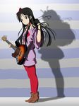 akiyama_mio bass_guitar black_eyes black_hair casual different_shadow dual_persona highres instrument k-on! knives_(knives777) listen!! long_hair md5_mismatch mouth_hold pantyhose plectrum shadow 