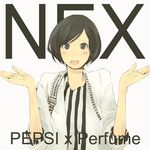  :o bad_id bad_pixiv_id black_eyes black_hair blush bob_cut earrings grey_eyes group_name jacket jewelry music neck nocchi_(perfume) open_mouth pepsi pepsi_nex pepsixperfume perfume short_hair shrug singing sleeves_pushed_up solo striped studs text_focus upper_body upper_teeth yoshito 