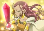  bad_id bad_pixiv_id cape choker curly_hair eyelashes heartcatch_precure! long_hair precure red_hair rutarou sasorina solo yellow_background yellow_eyes 