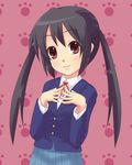  black_hair brown_eyes k-on! long_hair nakano_azusa neck_ribbon ponishi. red_ribbon ribbon school_uniform solo twintails 