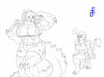  2018 adagdaeprata anthro big_breasts big_muscles blush breasts dragon duo feline female lion mammal muscular muscular_female nipple_bulge werewolfgene 