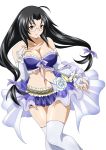  1girl bare_shoulders black_hair breasts cleavage ikkitousen kaku_bunwa large_breasts long_hair midriff red_eyes tagme thighhighs 