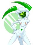  1_eye band-aid bandage breasts female green_eyes green_skin hair hardtones humanoid machine multi_leg multi_limb my_life_as_a_teenage_robot nude one_arm robot smile solo white_hair white_skin xj-6 