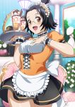  1girl black_hair breasts brown_eyes fangs glasses ikkitousen maid_headdress medium_breasts open_mouth rikuson_hakugen short_hair skirt smile solo standing tagme 