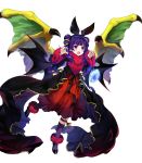  amagai_tarou bangs black_footwear blue_hair claw_pose detached_sleeves dragon_wings dress eyebrows_visible_through_hair fire_emblem fire_emblem:_seima_no_kouseki fire_emblem_heroes full_body fur_trim hair_ornament high_heels highres leg_up long_hair long_sleeves myrrh official_art open_mouth puffy_sleeves purple_eyes shiny shiny_hair socks solo stone striped striped_legwear transparent_background wings 