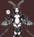  2016 abdomen antennae anthro arthropod black_hair blush breasts colored_nails crying fangs featureless_breasts featureless_crotch female hair hikagenootimsya insect mosquito musical_note open_mouth patterned_body red_eyes red_nails sequence simple_background solo tears transformation wings 