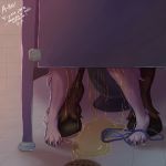  2018 anthro bathroom brown_fur canine clothing detailed_background dialogue dog duo english_text equine female fur horse male male/female mammal nude omorashi panties peeing sauciertoast_(artist) sex shaking size_difference standing text toilet underwear urine urine_pool watersports wet wetting yona_(character) 
